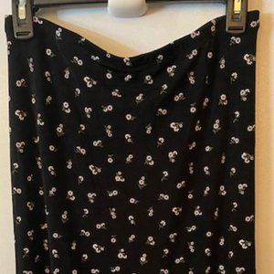 Susan Lawrence Slinky Stretch Midi Skirt - Black, Small Daisy Pattern